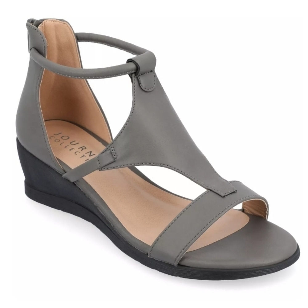 Journee Collection Gray Wedge Sandals with T-Strap Design